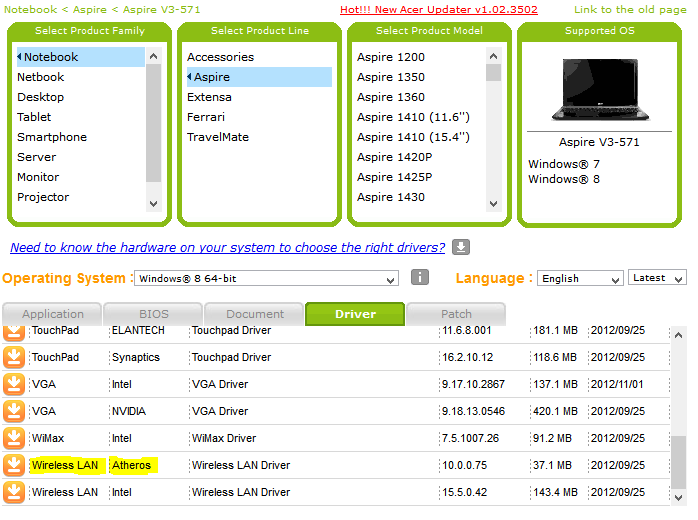Acer driver download