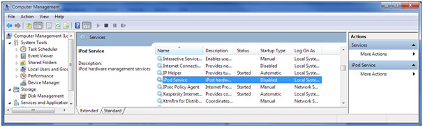 Services control panel