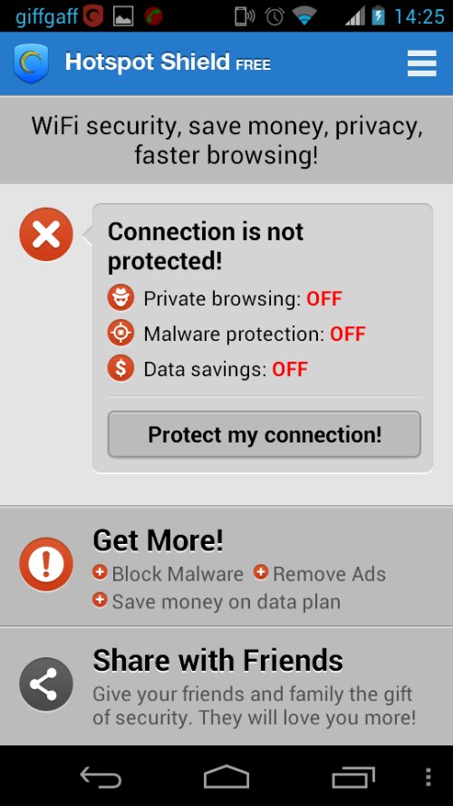 Screenshot showing unprotected connection on phone
